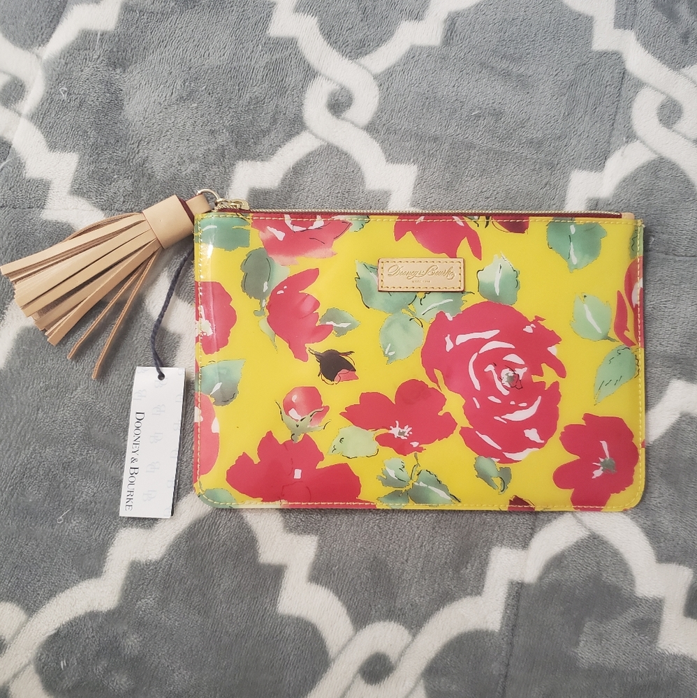 NWT Dooney & Bourke Yellow Rose Clutch Bag Tassel